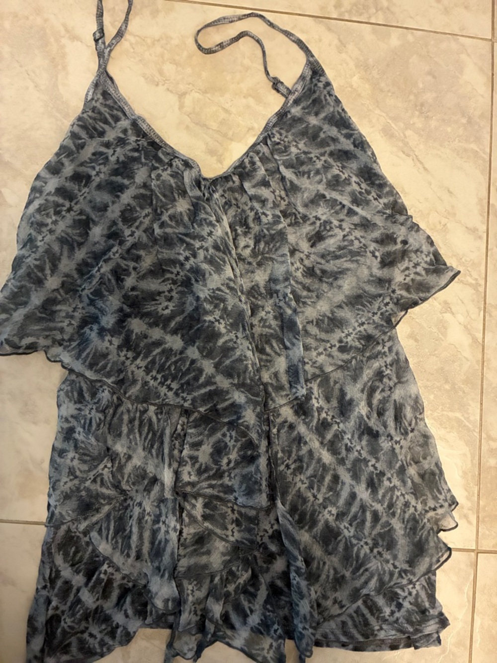 Bailey 44 Blue Tie-Dye Ruffled Spaghetti Strap Top